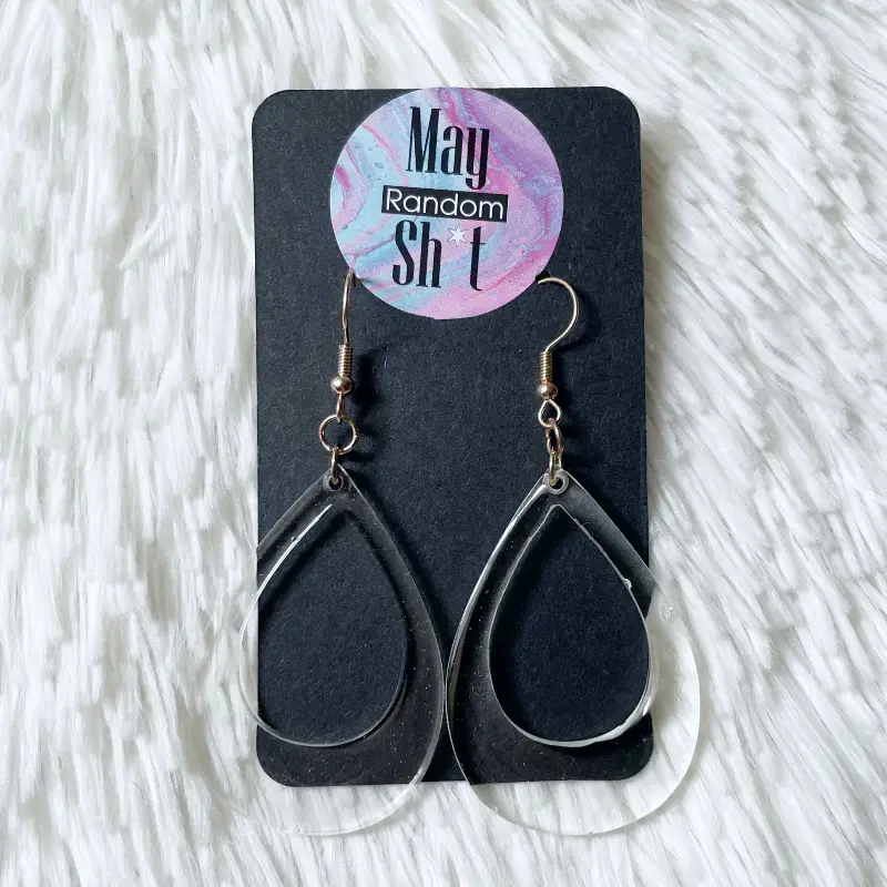 21052-casper Pendientes únicos colgantes de resina totalmente transparente y apliques color oro rosa.